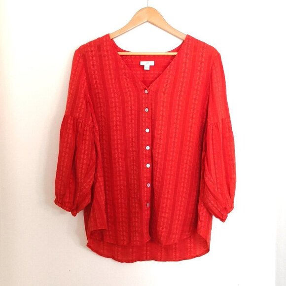 J. Jill Peasant Blouse Orange Red Size M - Picture 1 of 5